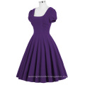 Belle Poque à manches courtes à huverte arrière Puff Sleeve Purple Retro Vintage 50s Party Dress BP000184-5